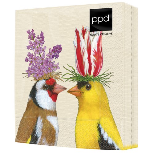 20 Servietten Spring Romance - Vogelpaar mit Blumenschmuck 33x33cm