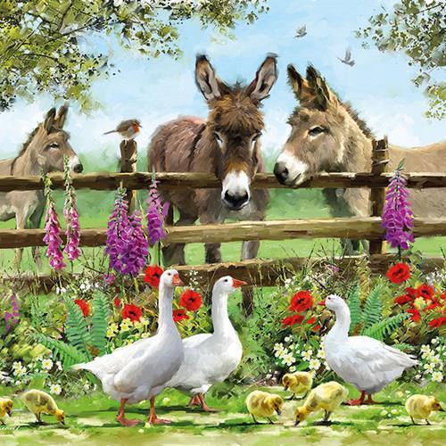 20 Servietten Meeting Point - Tiere am Zaun 33x33cm