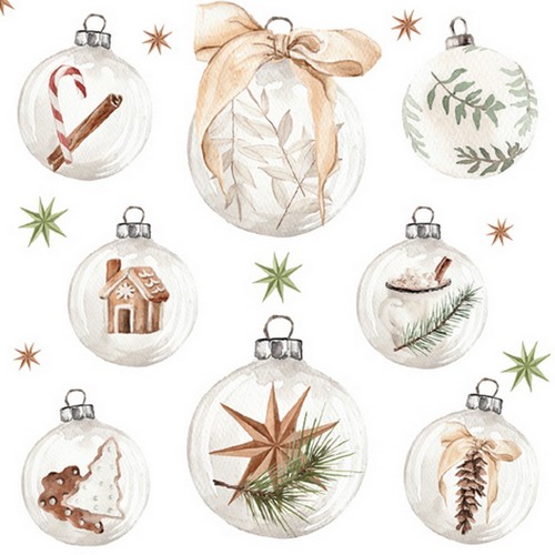 20 Servietten Naturlige Julekuler - Weihnachtselemante in Christbaumkugeln 33x33cm