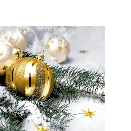 20 kleine Cocktailservietten Twig and Bauble - Kugeln an Tannenzweig 24x24cm