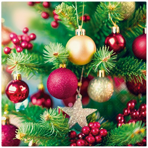 20 Servietten Decore Christmas Tree - Dekorierter Baum mit Kugeln 33x33cm