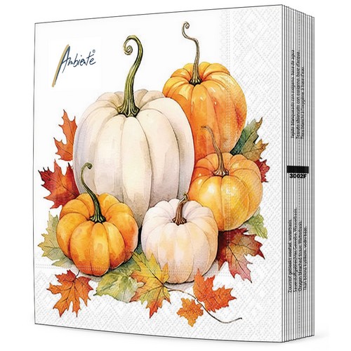20 Servietten Pumkin Season - Große Kürbisse an Blätter 33x33cm