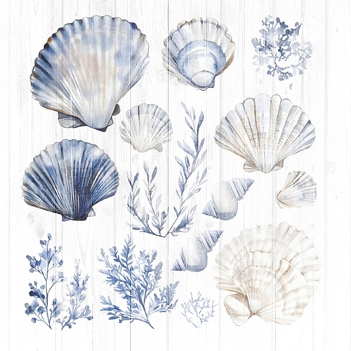 20 Servietten Sea Shells - Muscheln und Korallen blau 33x33cm