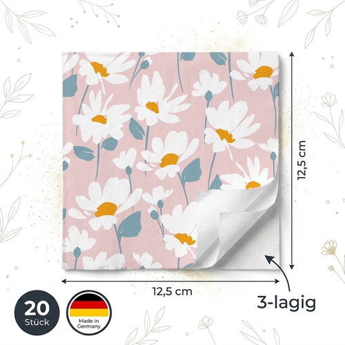 20 kleine Cocktailservietten Daisy bloom - Stilisierte Margeritenblüten 25x25cm