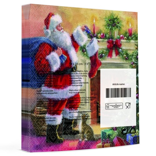 20 Servietten Santa placing Presents in Stockings - Weihnachtsmann versteckt Geschenke 33x33cm