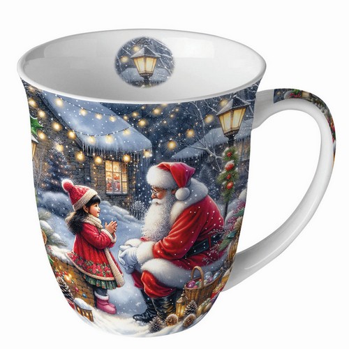 Tasse aus Porzellan Talking to Santa - Santa spricht mit Mädchen 0,4L, Höhe 10,5cm