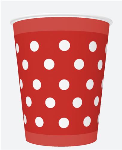 8 Pappbecher Red Dots - Rot mit weißen Punkten 250ml Ø5,5-8cm, H9cm