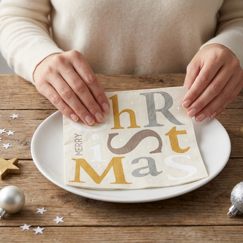 20 Servietten Christmas Letters - Buchstaben von Christmas beige 33x33cm