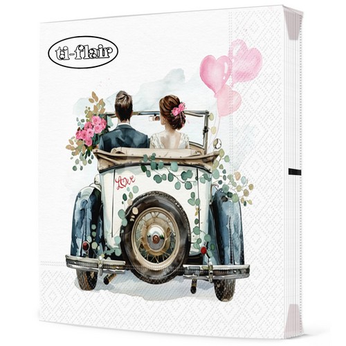 20 Servietten Journey into Happiness - Paar im Hochzeitsauto 33x33cm