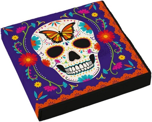 16 Servietten Day of the Dead - Totenkopf mit Blumenmuster 33x33cm