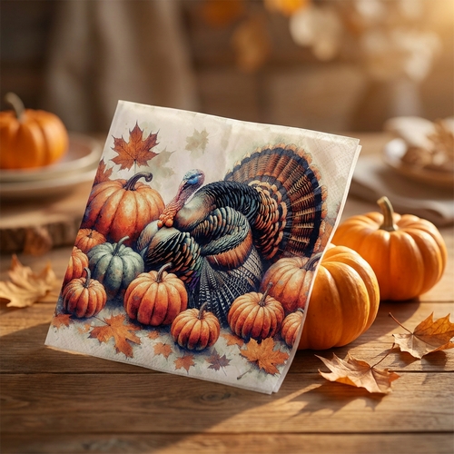 20 Servietten Turkey - Truthahn an Kürbisse 33x33cm