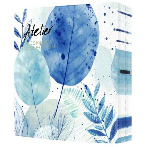 20 Servietten Fashion Leaves blues - Große Aquarell-Blätter blau 33x33cm