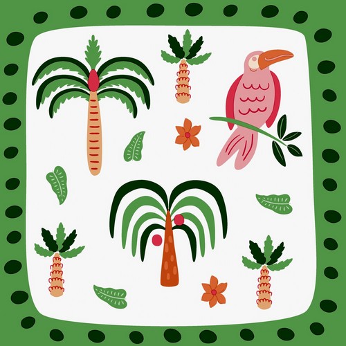 20 Servietten Modern palms - Moderne Palmen und Tukan 33x33cm