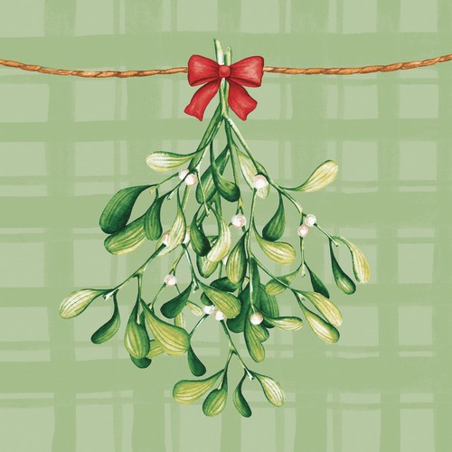 20 Servietten Mistletoe moments - Mistelzweig auf Karo grün 33x33cm