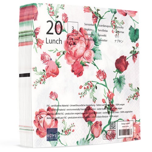20 Servietten Cottage Roses - Rote Rosenkette 33x33cm