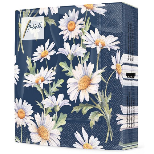 20 Servietten Beautiful Daisies blue - Margeriten auf dunkelblau 33x33cm