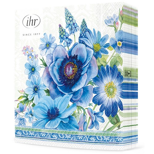 20 Servietten Springtime Blues - Blaue Blumenwelt 33x33cm
