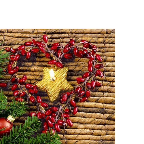 20 kleine Cocktailservietten Xmas Heart - Herz aus Hagebutten 24x24cm