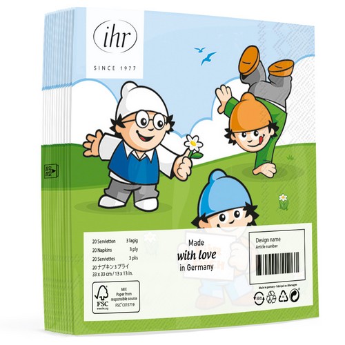 20 Servietten Mainzelmännchen - Spielende Mainzelmännchen 33x33cm