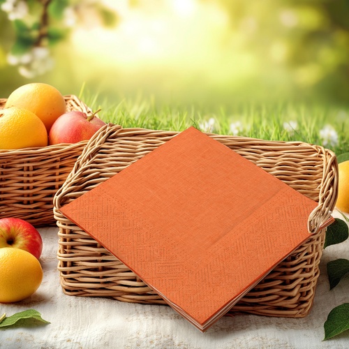20 kleine Cocktailservietten Linen Sun Orange - Uni Leinenstruktur orange 25x25cm