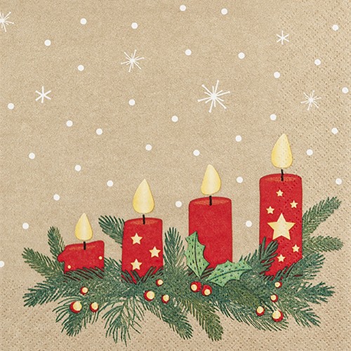 20 Servietten Advent Lights - Vier Adventskerzen mit Zweige 33x33cm