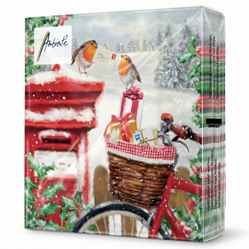 20 Servietten Mail Delivery - Rotkehlchen liefern Weihnachtspost 33x33cm