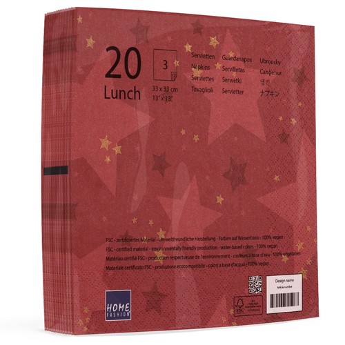 20 Servietten Starshine red - Sternenglanz rot 33x33cm