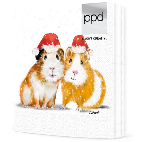 20 Servietten Paula & Paul Winter - Hamster mit Weihnachtsmütze 33x33cm