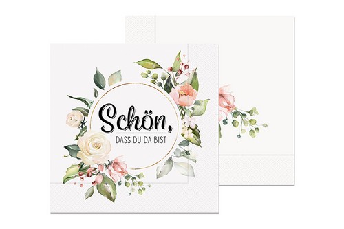 20 Servietten Schön, Blumen - im Kranz 33x33cm