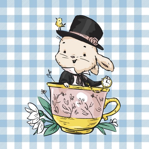 20 Servietten Easter Cup - Hase mit Zylinder in Tasse 33x33cm