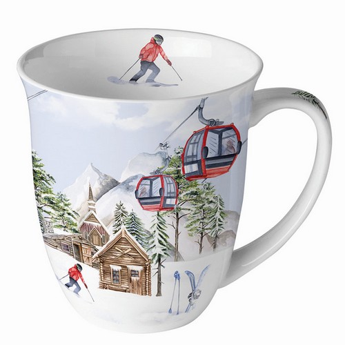 Tasse aus Porzellan Ski Hut - Lift an Skihütte 0,4L, Höhe 10,5cm