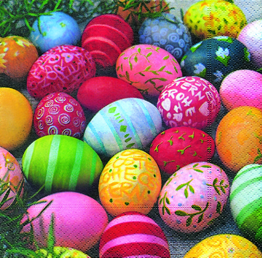 20 Servietten Colourful eggs - Farbenfrohe Ostereier 33x33cm