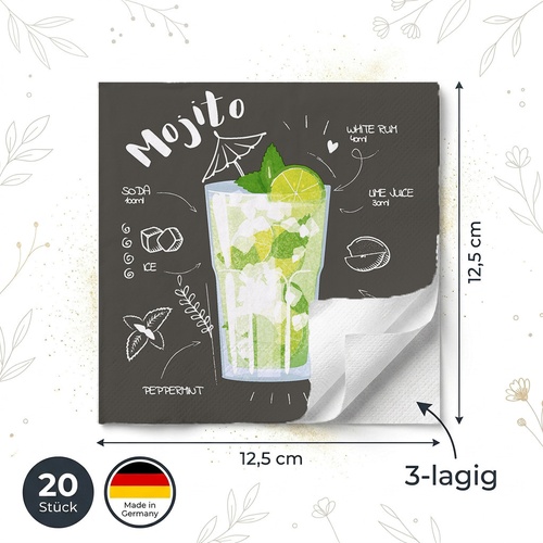 20 kleine Cocktailservietten Mojito Black - Mojito trinken 25x25cm