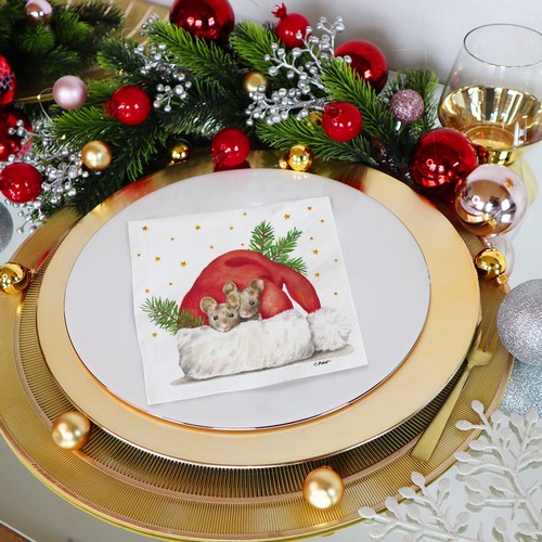 20 Servietten Get cozy - Mäuse in Wintermütze 33x33cm