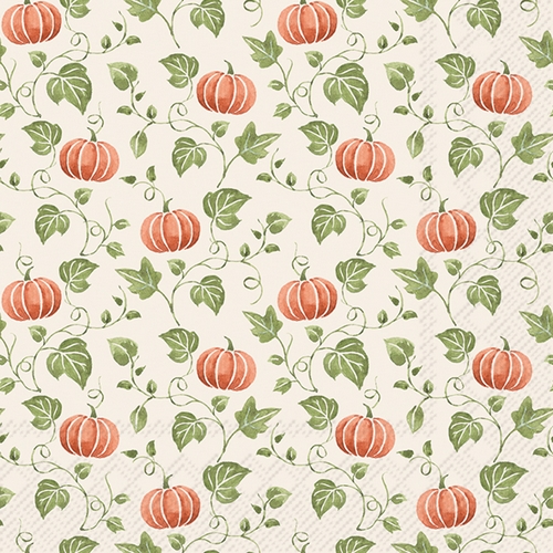 20 Servietten Simple Pumpkin orange - Mini-Kürbisse an Blätter 33x33cm