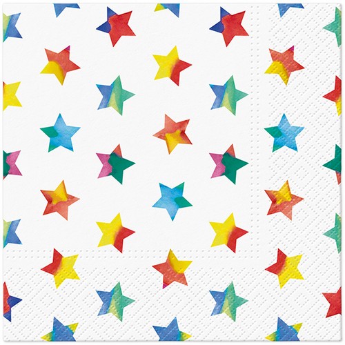 20 Servietten Rainbow Stars - Regenbogen-Sterne 33x33cm