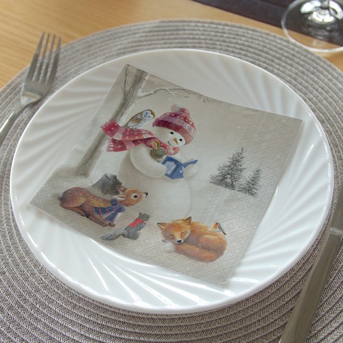 20 Servietten Bedtime Stories - Schneemann liest den Tieren vor 33x33cm