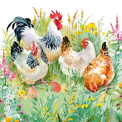20 Servietten Chicken Mums - Hühnerfamilie im Gras 33x33cm
