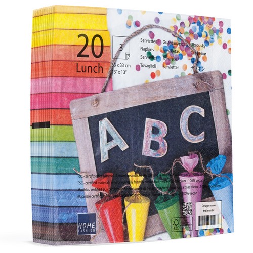 20 Servietten ABC 123 - farbenfroher Schulanfang 33x33cm