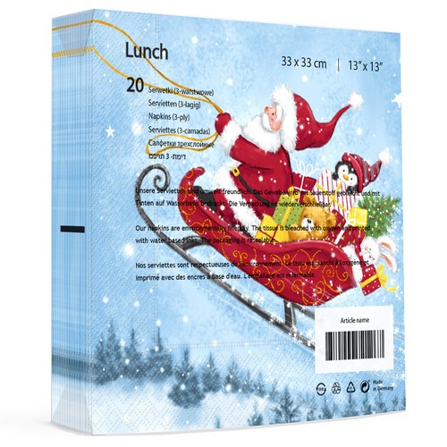 20 Servietten Sleigh Ride - Santa auf Schlitten am Himmel 33x33cm