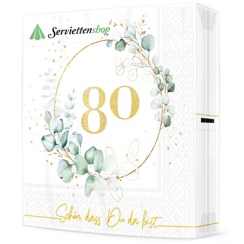 20 Servietten Eucalyptus Golden 80 - Goldene 80 33x33cm