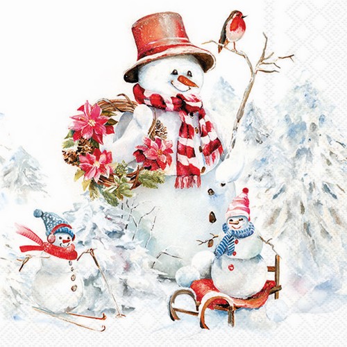 20 Servietten Sporty Snowmen - Sportliche Schneemänner 33x33cm