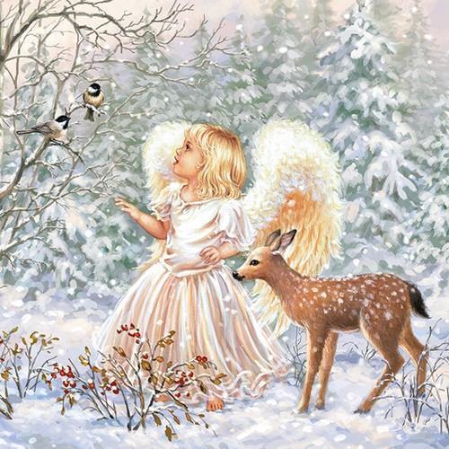 20 Servietten Winter Angel - Engel im Märchenwald 33x33cm