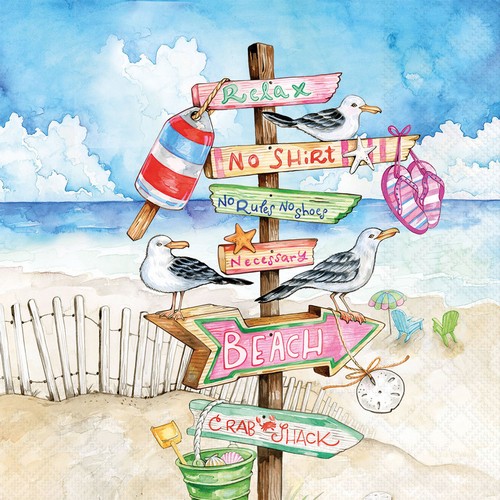 20 Servietten Seaside Signs - Möwen auf Strandschilder 33x33cm