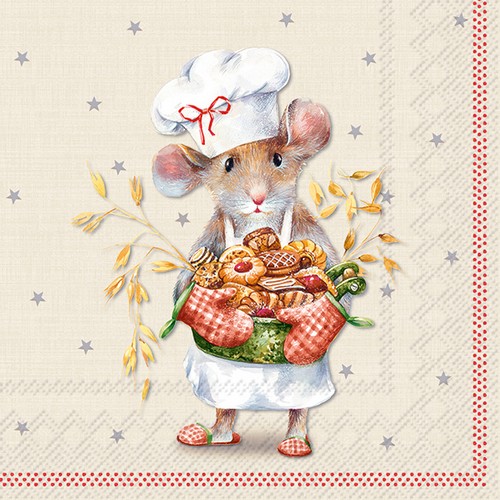 20 Servietten Anna baked - Fleißige Bäckermaus 33x33cm