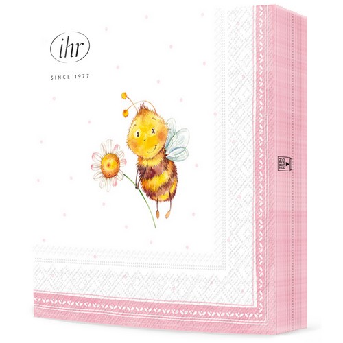 20 Servietten Sunny Bee light rose - Lustige Biene mit Blume rosa 33x33cm