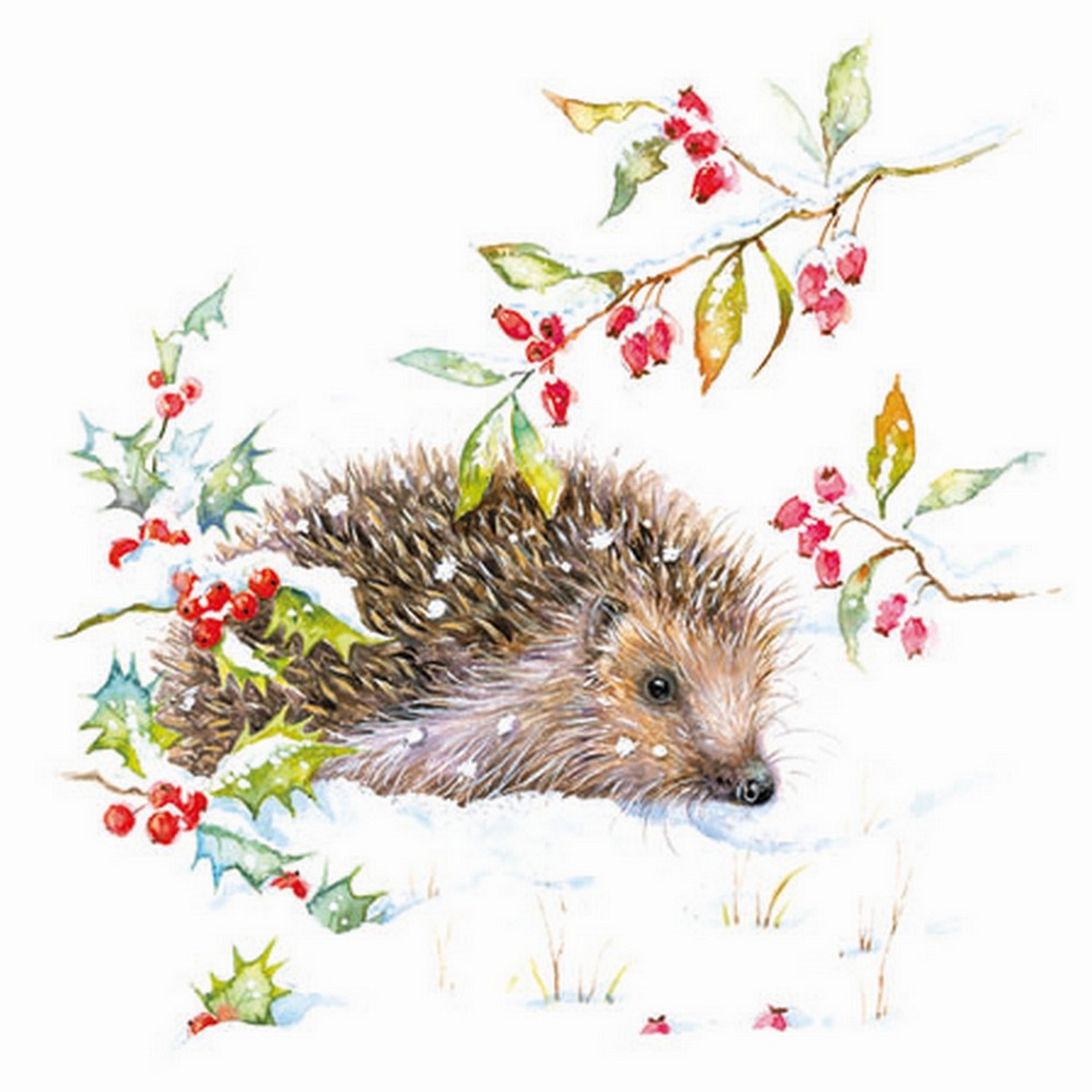 20 kleine Cocktailservietten Hedgehog in Winter - Igel erkundet den Schnee 25x25cm