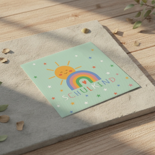 20 Servietten Schulkind - Schulkind an Regenbogen 33x33cm