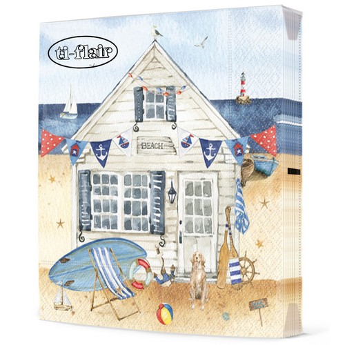 20 Servietten Enjoy a day by the Beach - Strandhütte 33x33cm