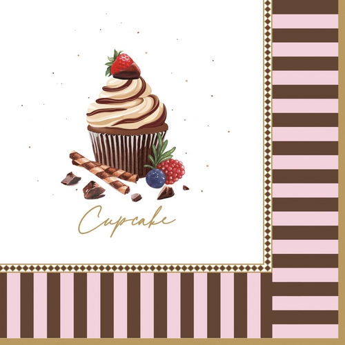 20 Servietten Sweet Moments - Cupcake an Bordüre 33x33cm